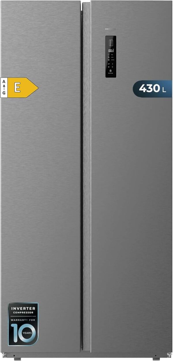 Cecotec Bolero CoolMarket SBS 430 Dark E – Frigorífico Americano Side by Side de 430 L con Tecnología Total No Frost